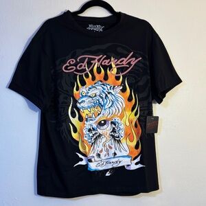 Ed Hardy Black large Tee with Fiery tigerGraphic NWT